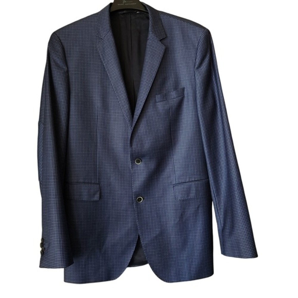 Hugo Boss Blazer Mens 44L Reda Super 130 Wool Elbow Patch Sport Coat Jacket Blue